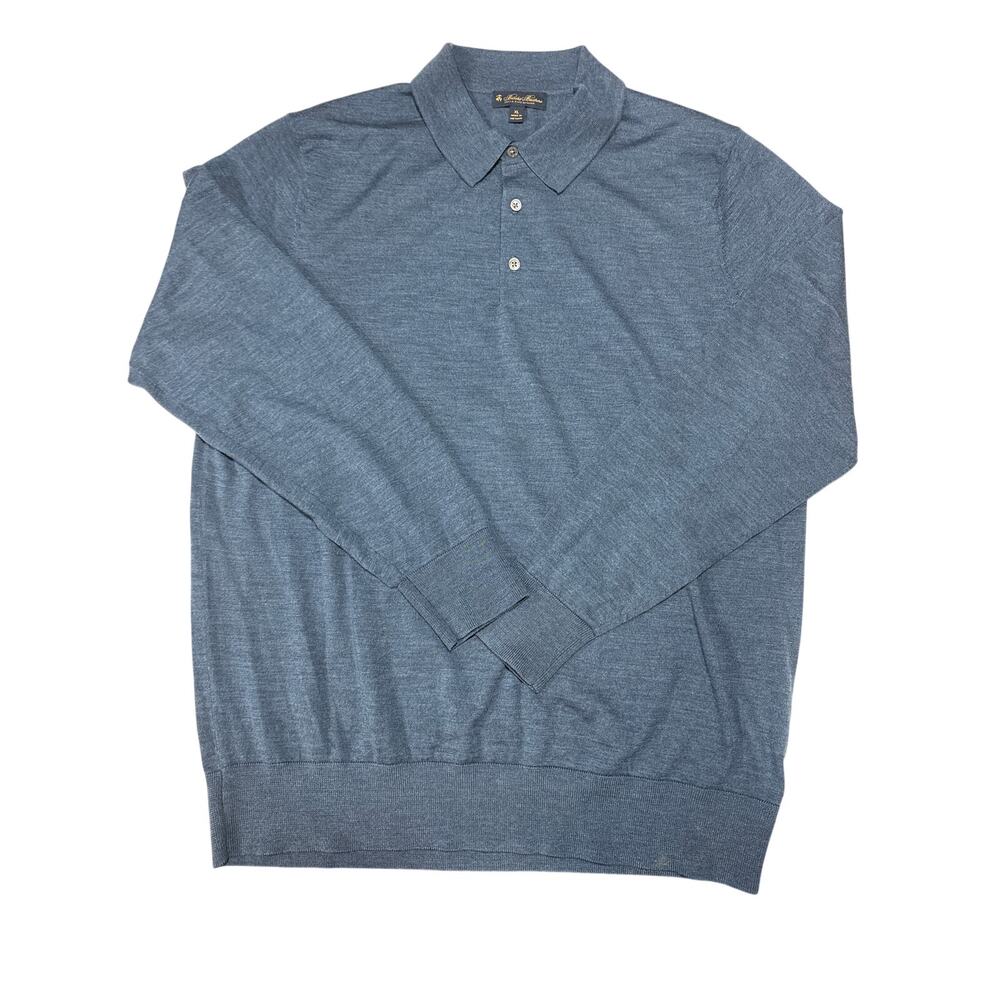 Brooks Brothers XL 100% Merino Wool Long-Sleeve Polo Sweater. Size Blue Work